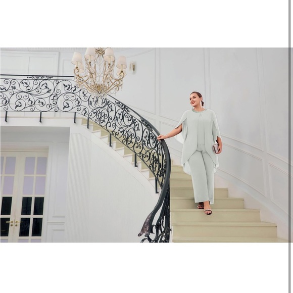 Elegant Women's light Gray 2 piece Chiffon pant set 22W/0100 - Picture 6 of 7